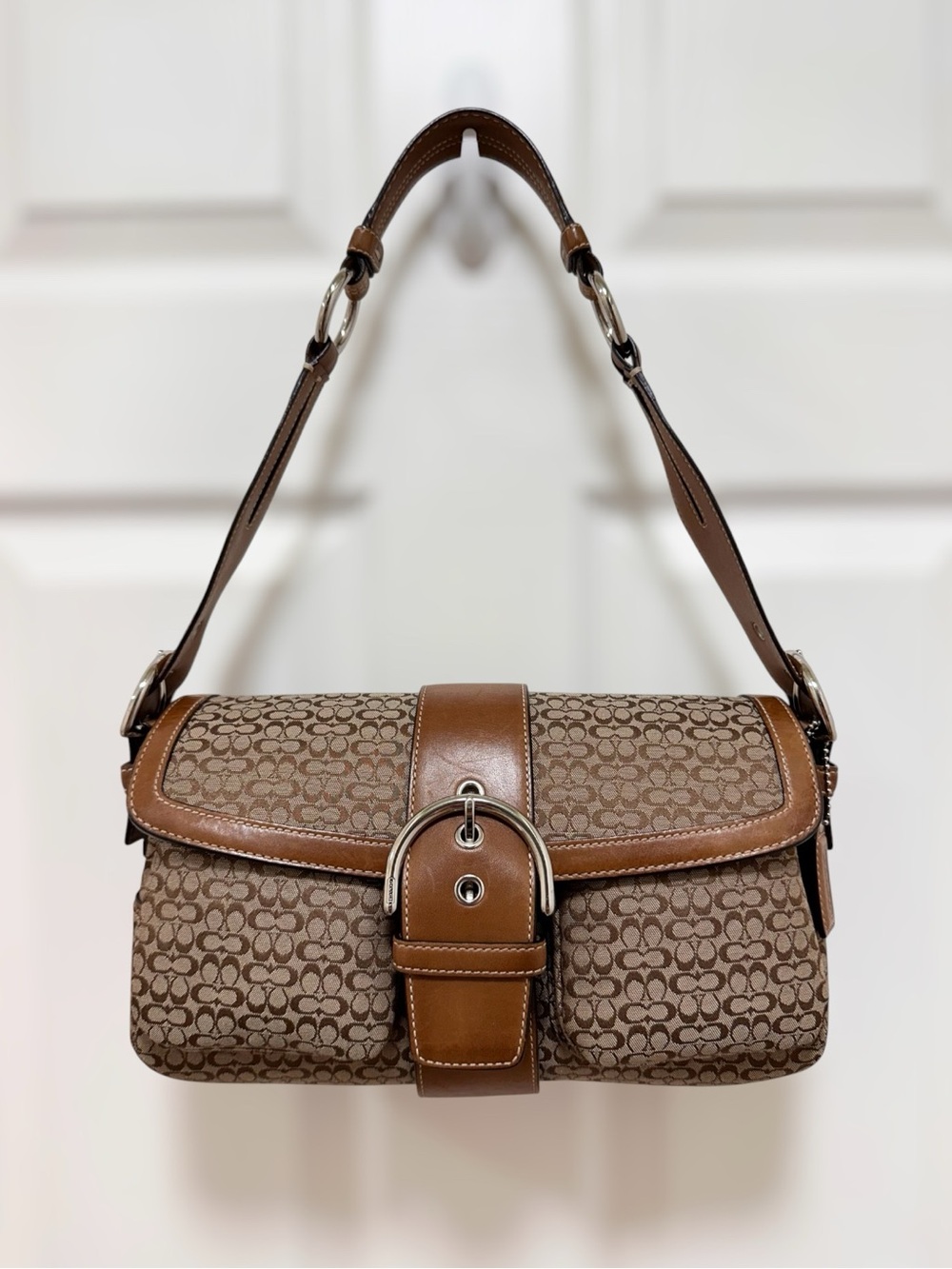 Coach Soho Buckle Flap Medium Shoulder Bag Mini Signature Jacquard Y2K